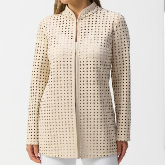 Joseph Ribkoff Laser Cut Suede cover up Jacket - Picture 8 of 9